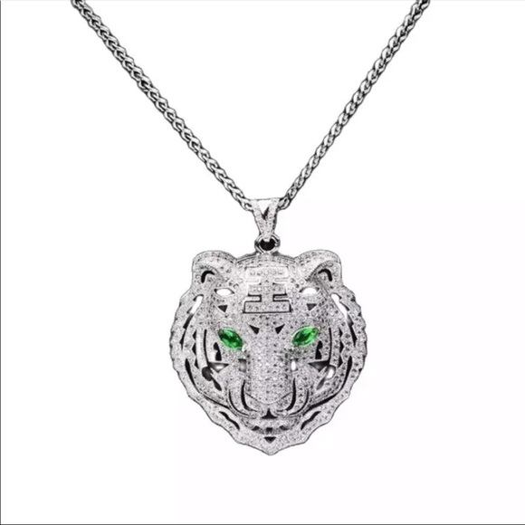 Other - New tiger face green eyes stainless steel necklace